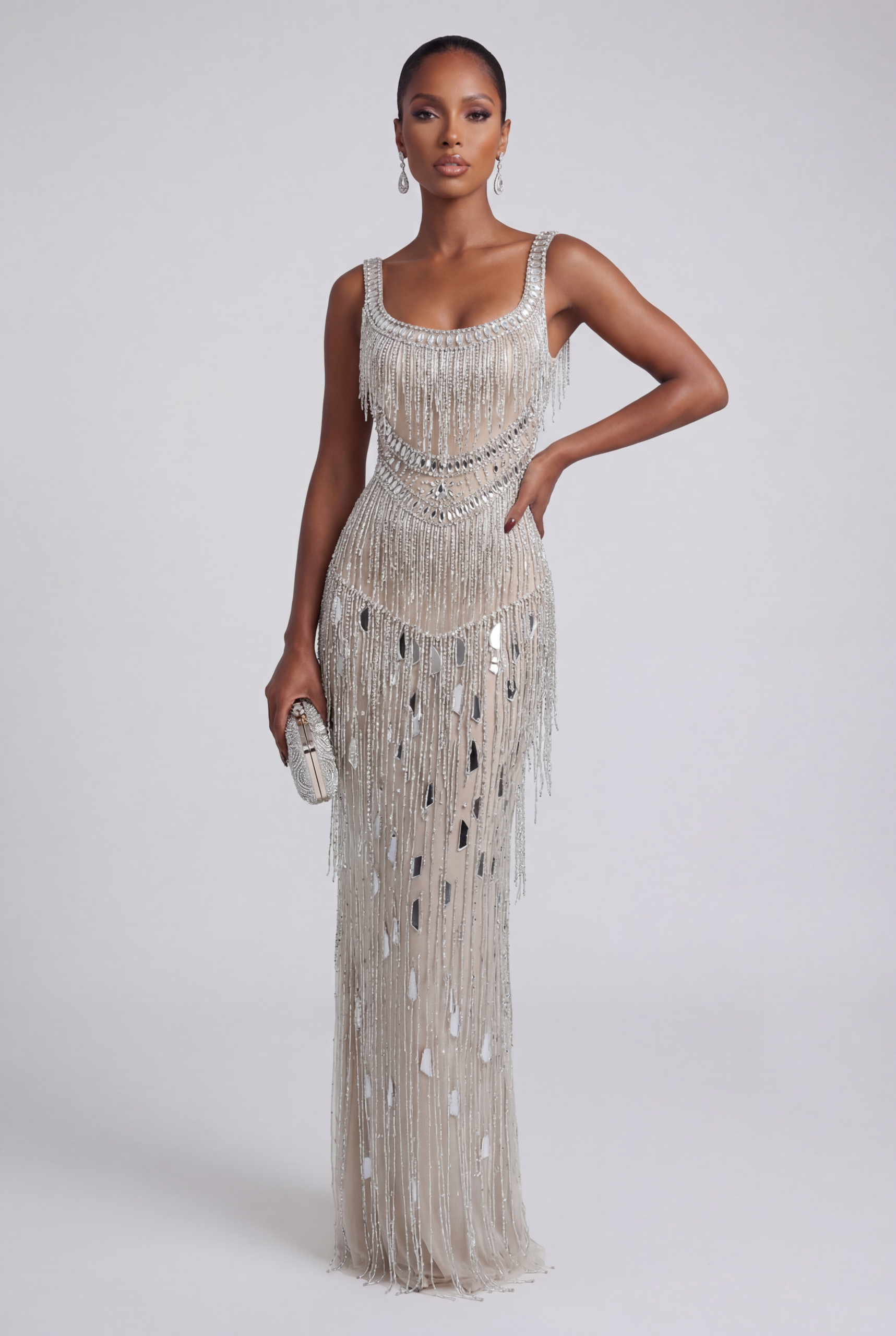 hf_20260215_222104_b5486075-e29f-4791-a67d-0012a98720ee ARAMINTA ART DECO BEADED FRINGE GOWN - SILVER - Image 1